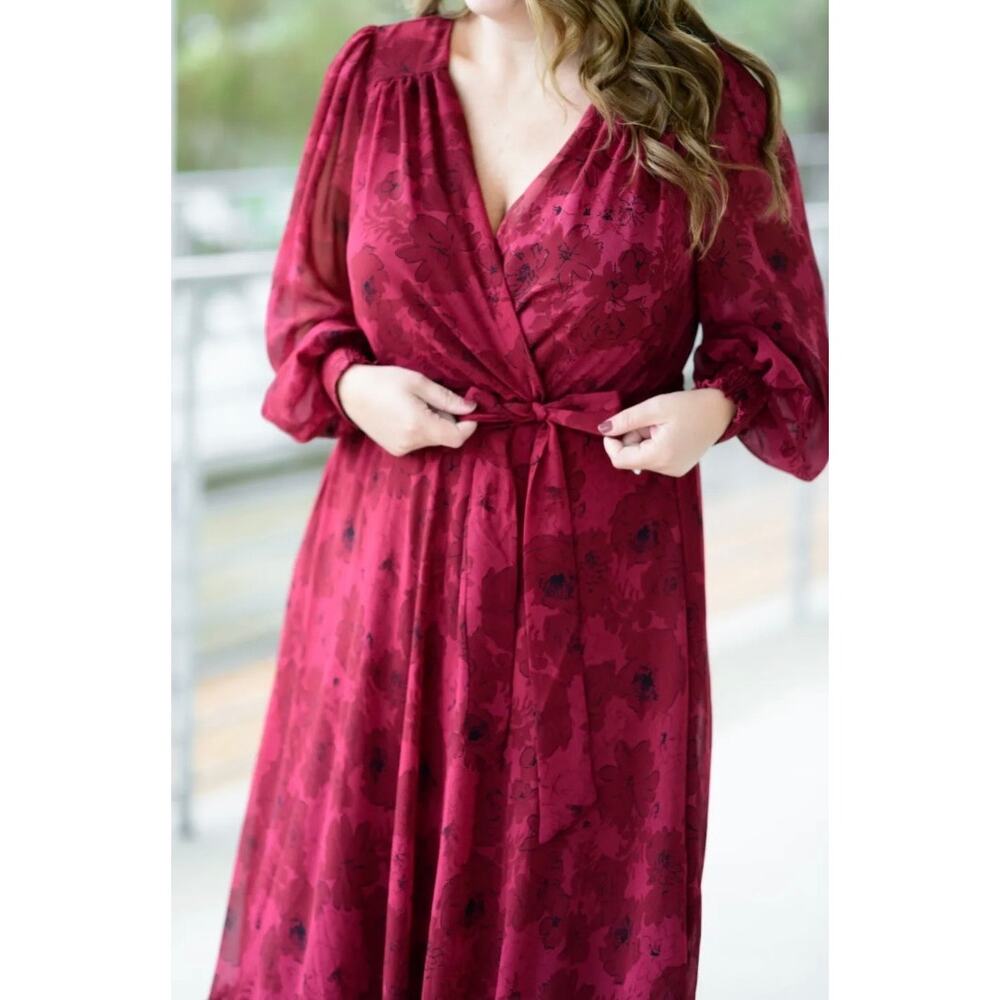 Gibson Look- Burgundy Floral Maxi Dress size XL